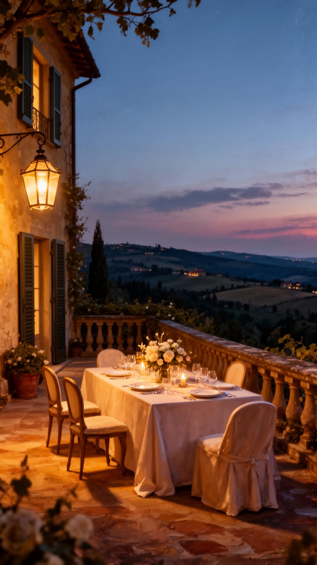 Evening terrace of a private Italian villa